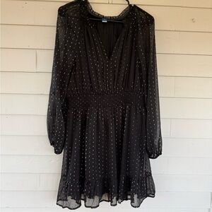 Old Navy Black Long Sleeve Dress with White Dots